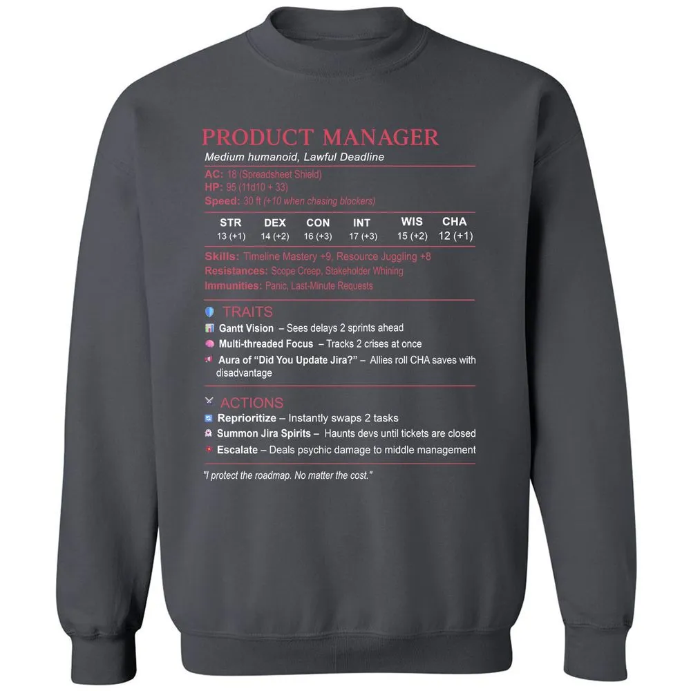 Product Manager Stats (PM) Classic Unisex Sweatshirt - Charcoal - 7