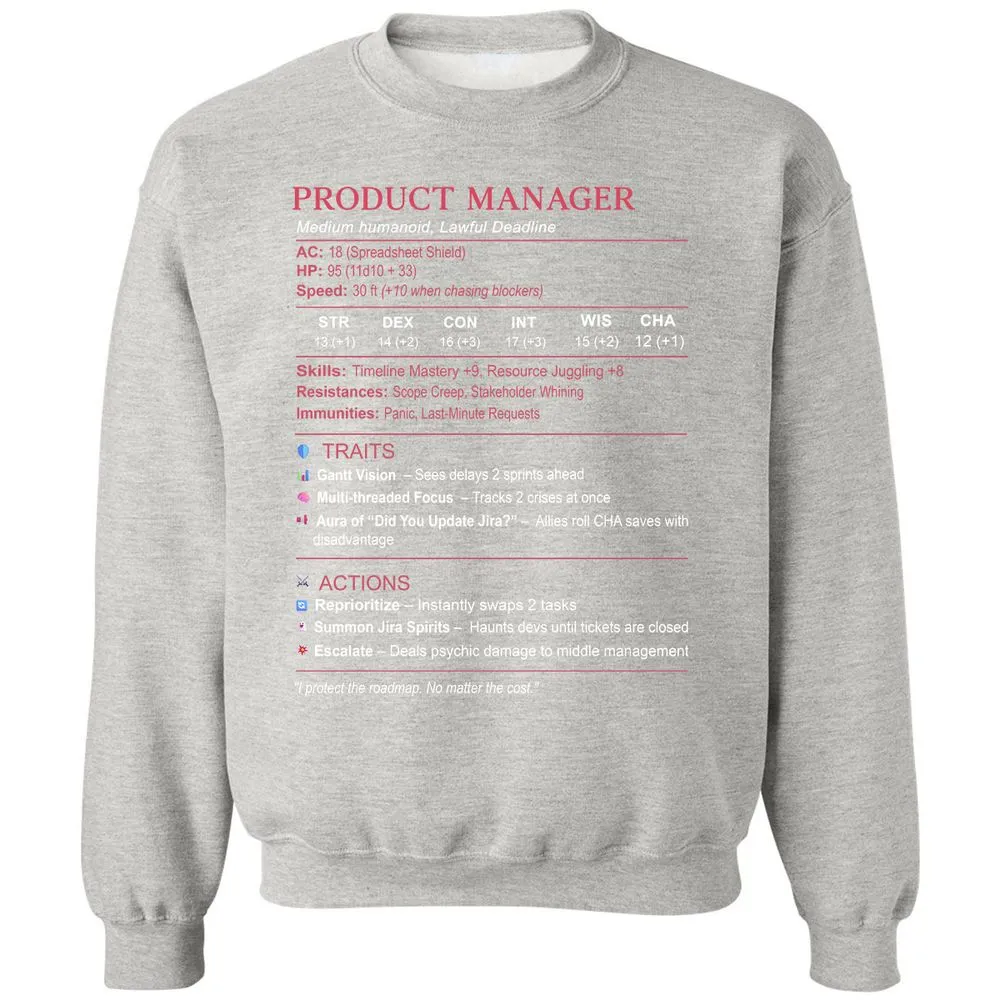 Product Manager Stats (PM) Classic Unisex Sweatshirt - Ash - 8