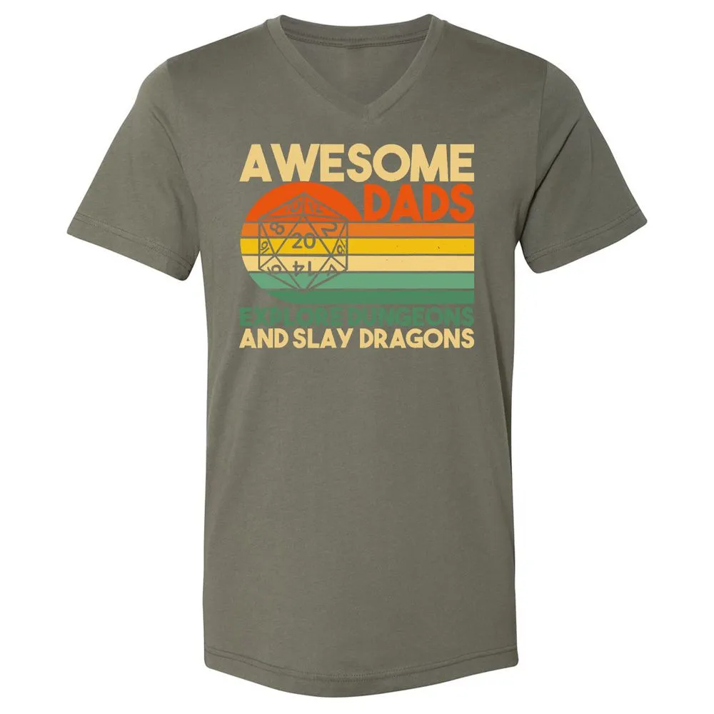 Awesome Dads Explore Dungeons Unisex V-Neck T-Shirt - Military Green - 10
