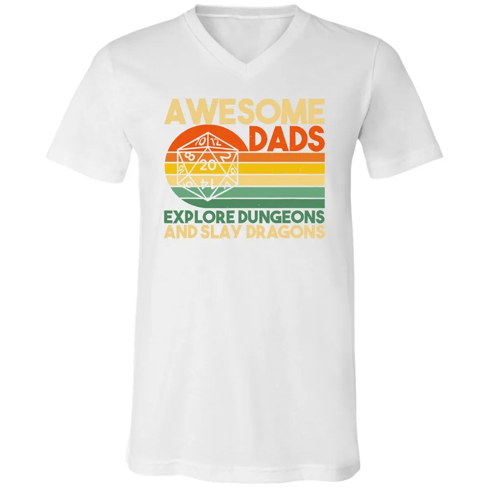 Awesome Dads Explore Dungeons Unisex V-Neck T-Shirt - White - 5