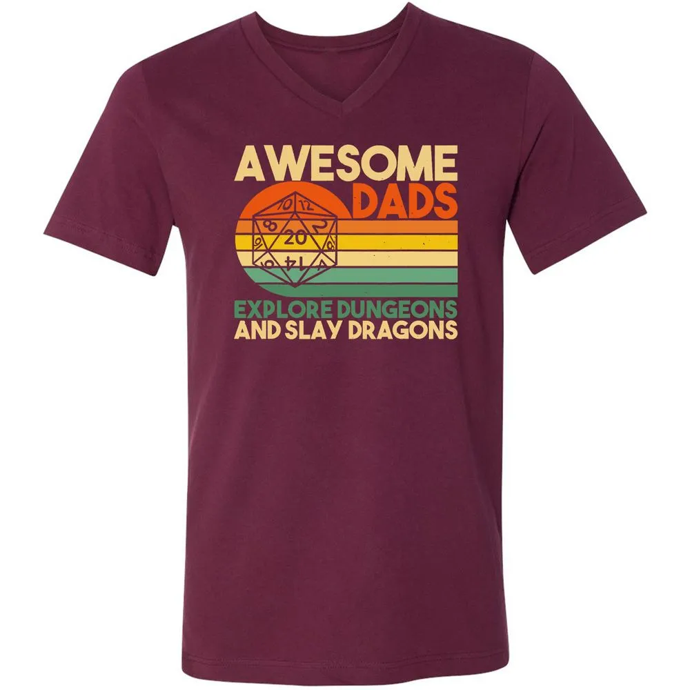 Awesome Dads Explore Dungeons Unisex V-Neck T-Shirt - Maroon - 6