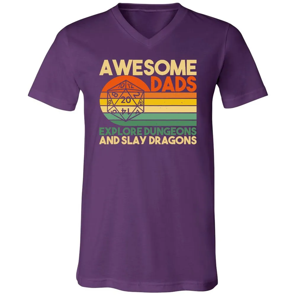 Awesome Dads Explore Dungeons Unisex V-Neck T-Shirt - Team Purple - 9