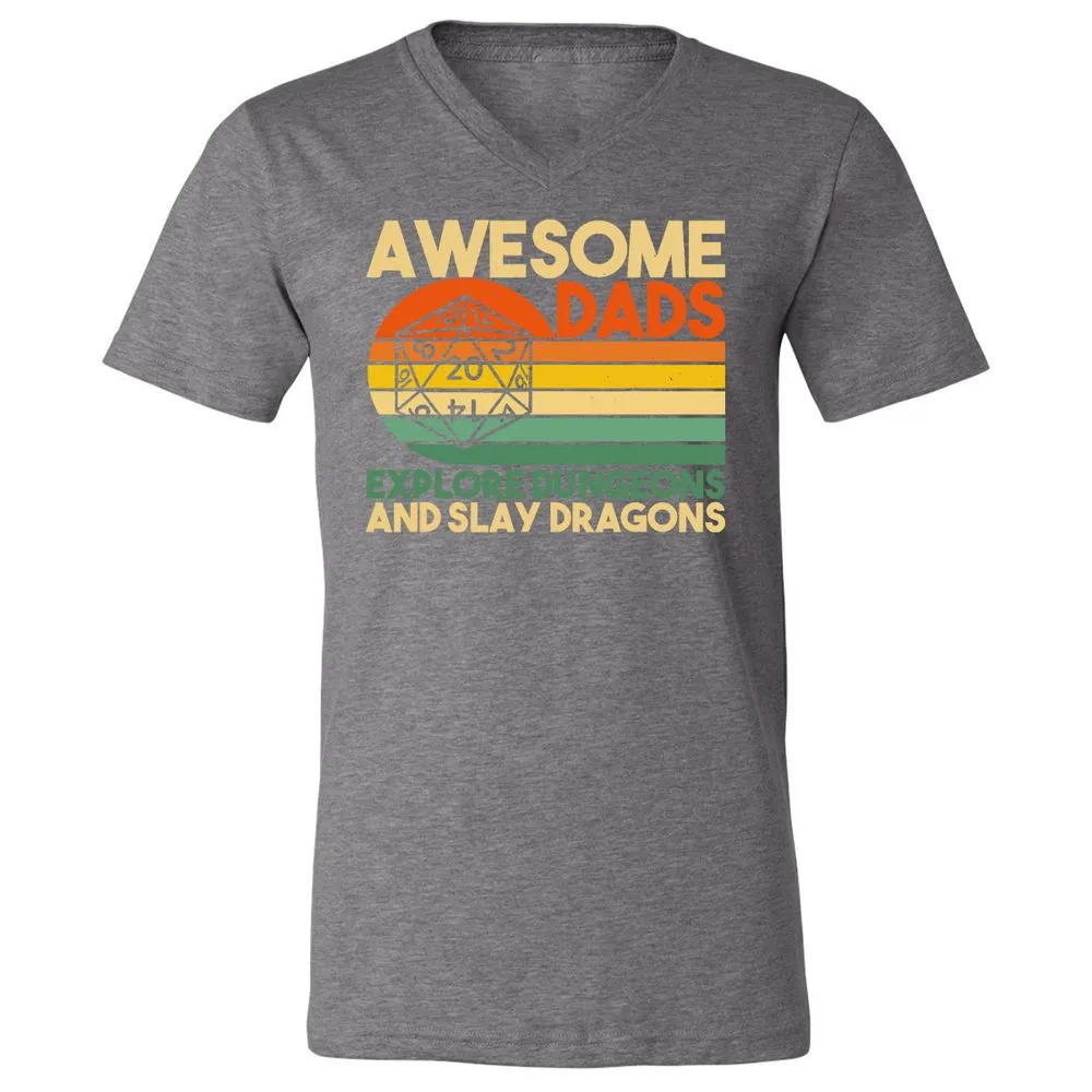 Awesome Dads Explore Dungeons Unisex V-Neck T-Shirt - Deep Heather - 13