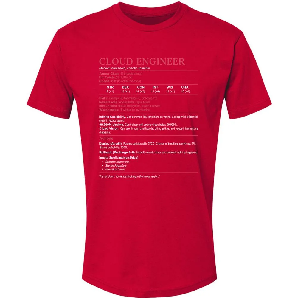 Cloud Engineer Stats Premium Unisex T-Shirt - Red - 6