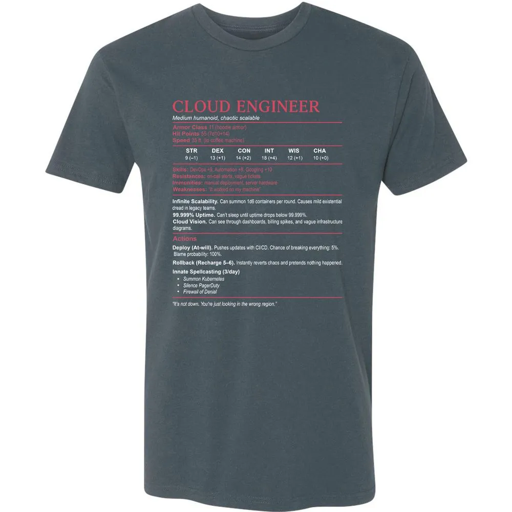 Cloud Engineer Stats Premium Unisex T-Shirt - Indigo - 15