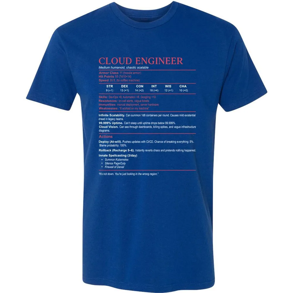 Cloud Engineer Stats Premium Unisex T-Shirt - Royal - 10