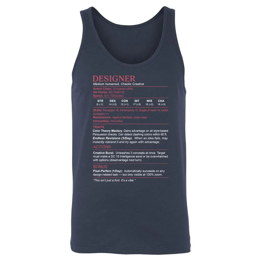 Designer Stats Unisex Jersey Tank - Navy - 2