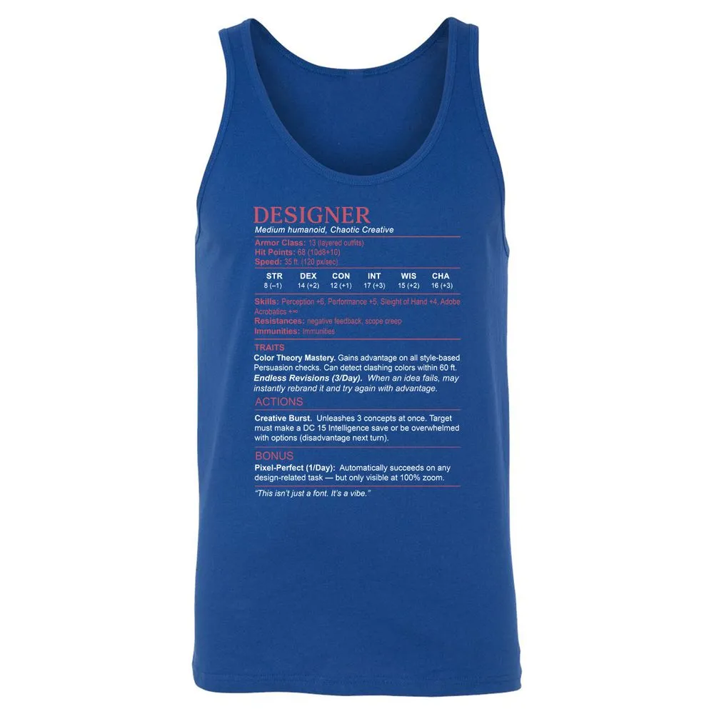 Designer Stats Unisex Jersey Tank - True Royal - 13