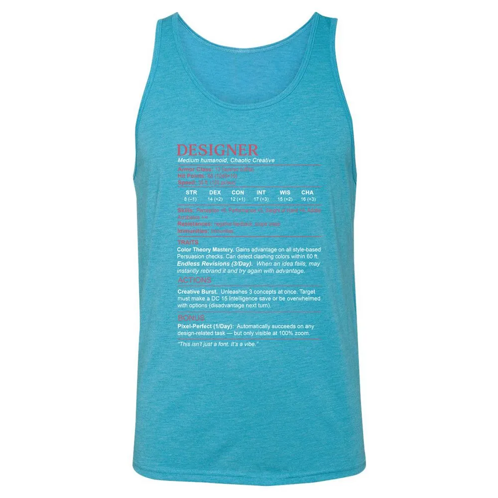 Designer Stats Unisex Jersey Tank - Aqua Triblend - 3