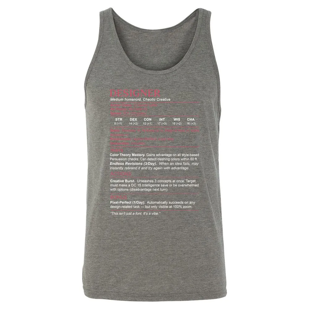 Designer Stats Unisex Jersey Tank - Grey Triblend - 8