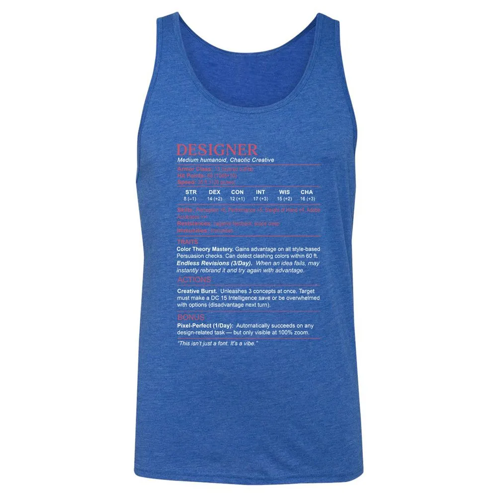 Designer Stats Unisex Jersey Tank - True Royal Triblend - 12
