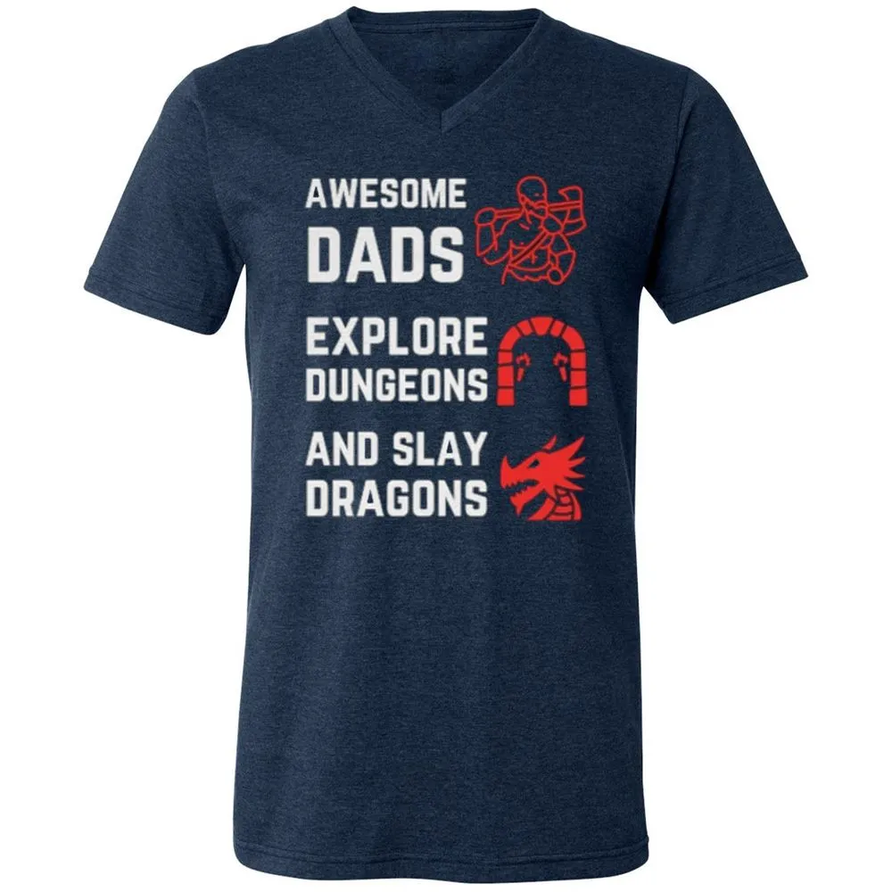 Awesome Dad Fathers Day Unisex V-Neck T-Shirt - Heather Navy - 15
