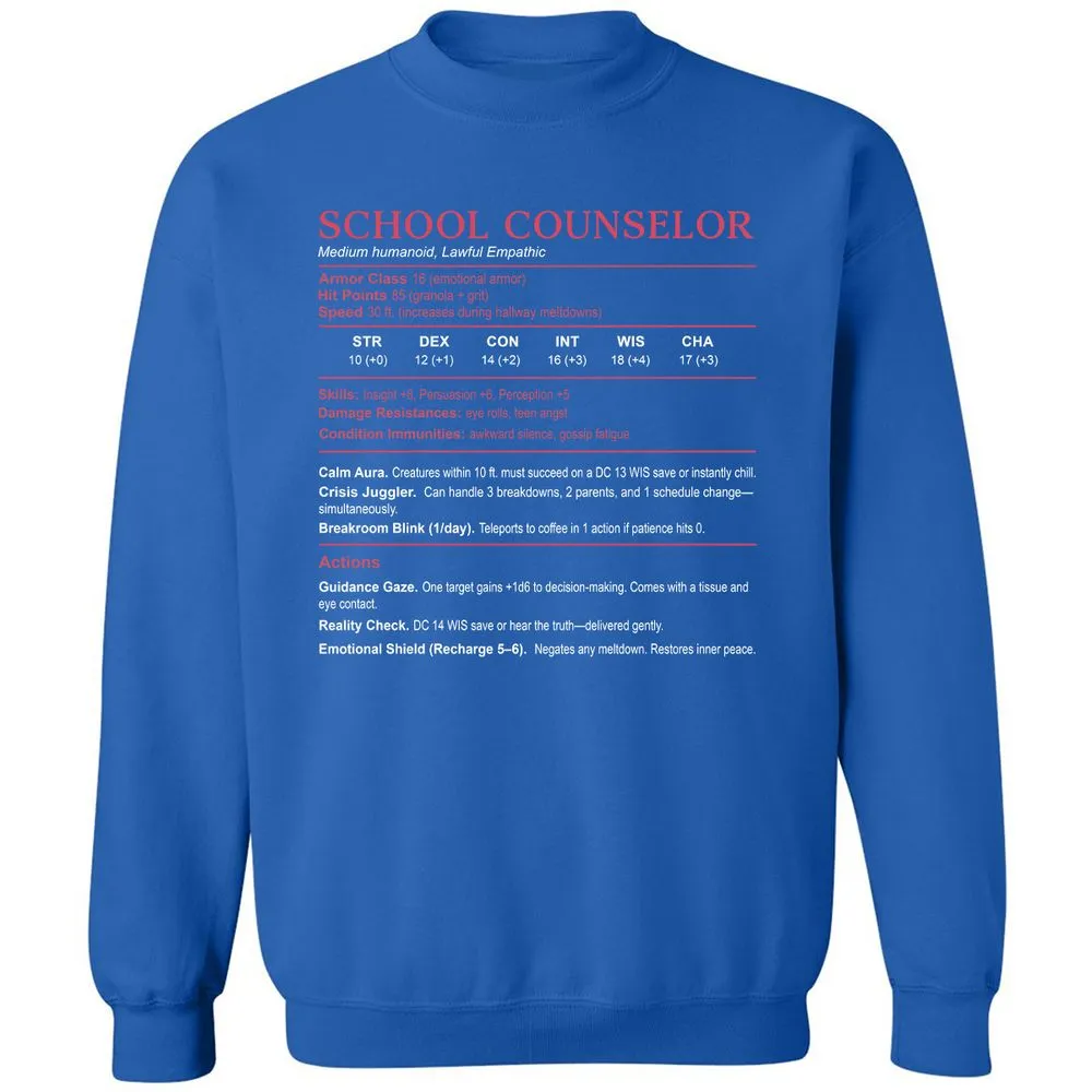 School Counselor Stats Classic Unisex Sweatshirt - Royal - 9