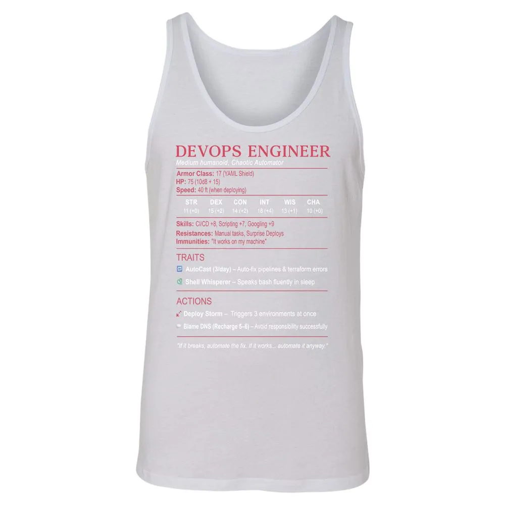 DevOps Engineer Stats Unisex Jersey Tank - White - 14