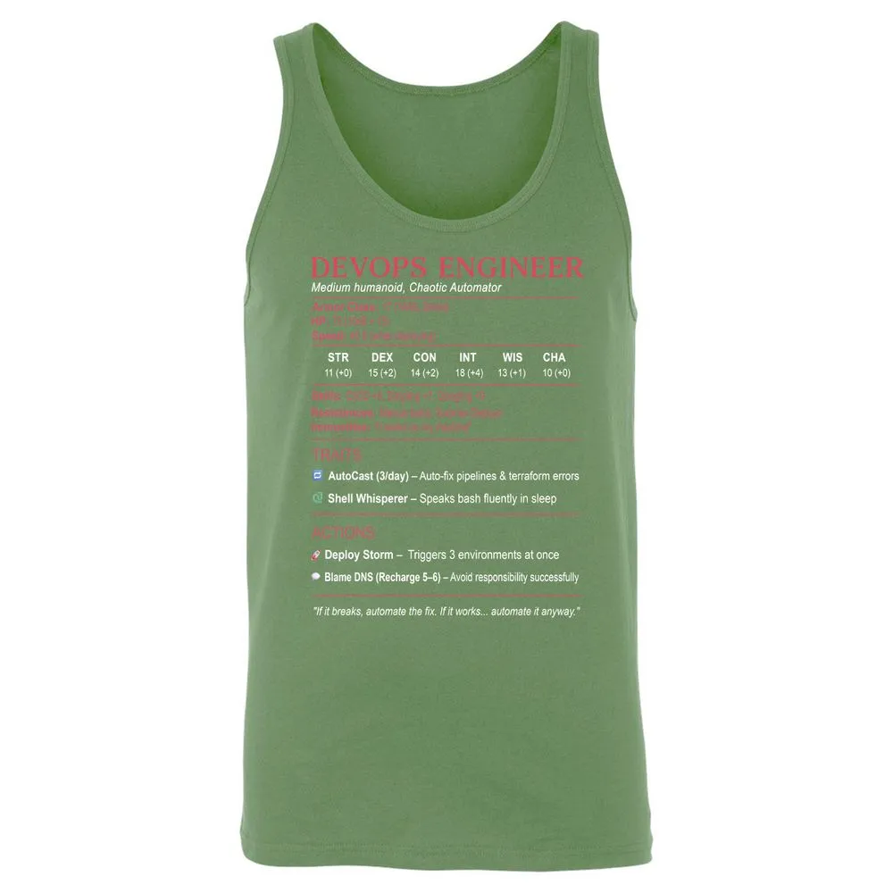 DevOps Engineer Stats Unisex Jersey Tank - Leaf - 10