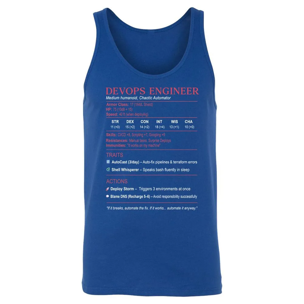 DevOps Engineer Stats Unisex Jersey Tank - True Royal - 13