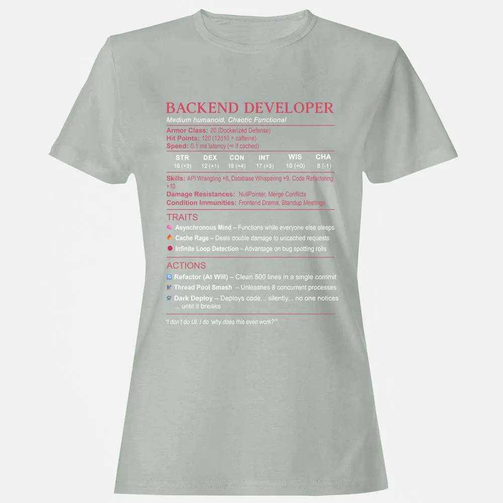 Backend Developer Stats Women's T-Shirt - Ash - 2