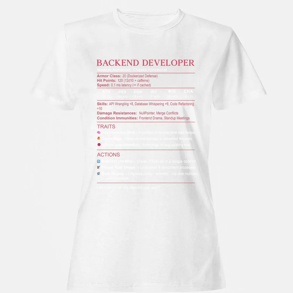 Backend Developer Stats Women's T-Shirt - White - 16