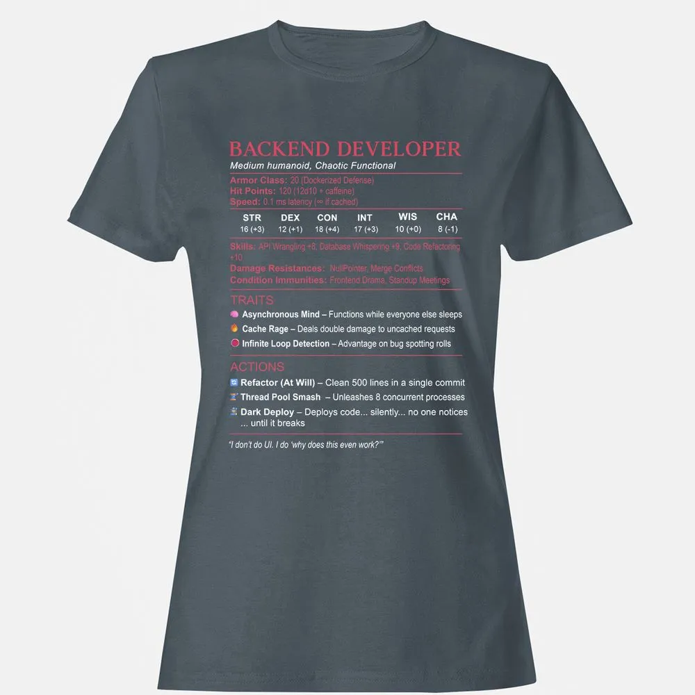Backend Developer Stats Women's T-Shirt - Charcoal - 3