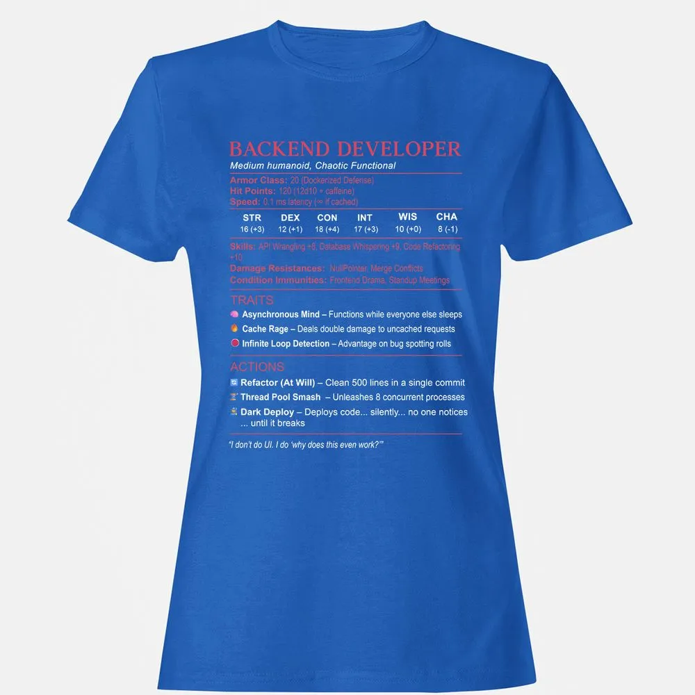 Backend Developer Stats Women's T-Shirt - Royal - 14