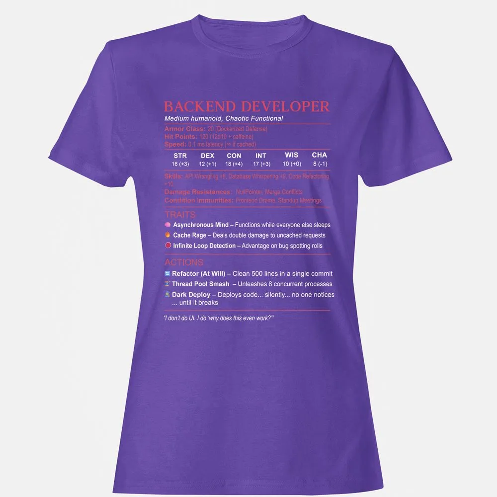 Backend Developer Stats Women's T-Shirt - Purple - 12
