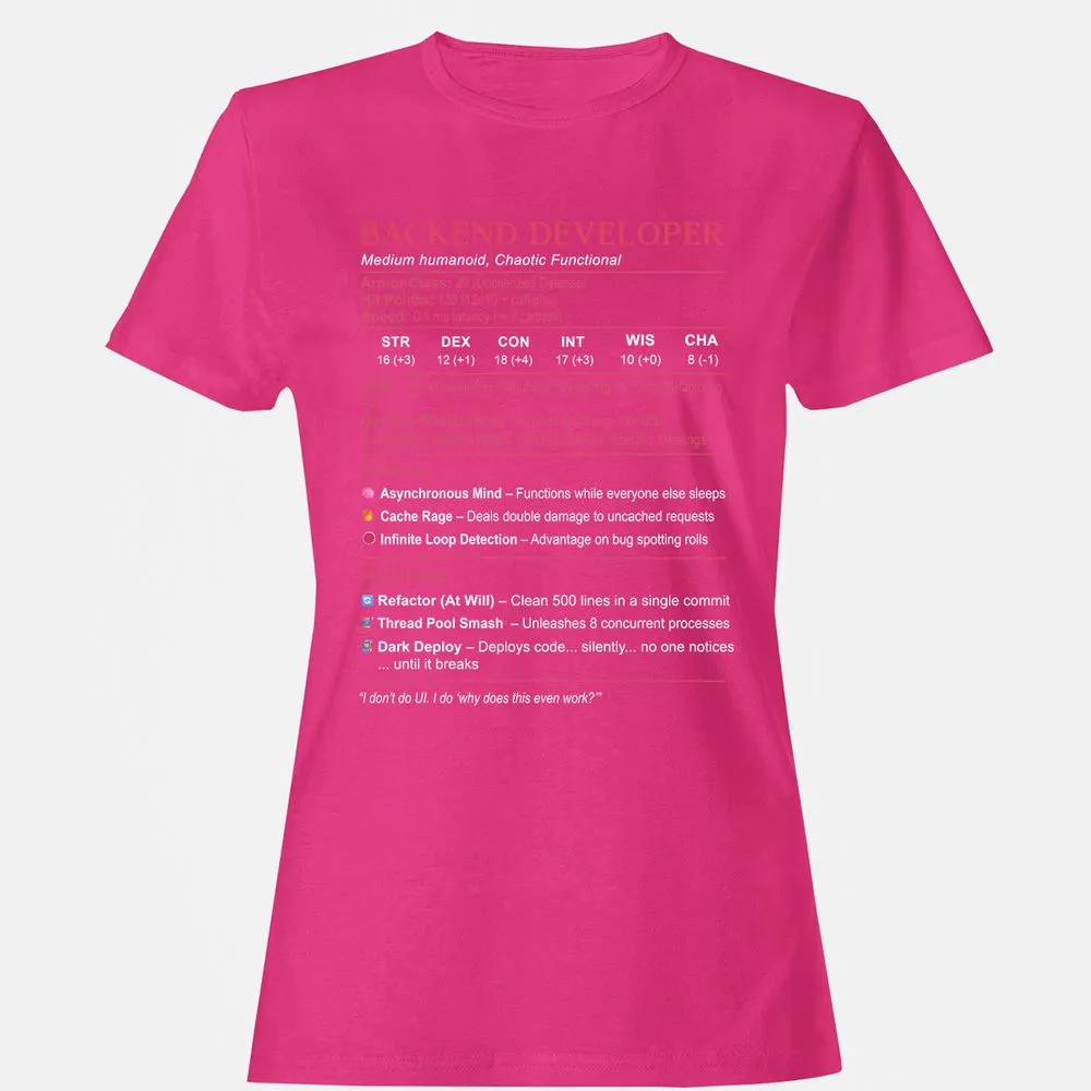 Backend Developer Stats Women's T-Shirt - Heliconia - 6