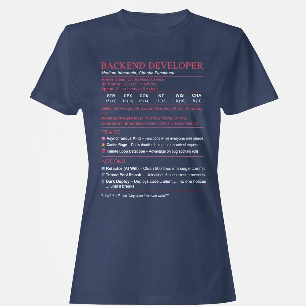Backend Developer Stats Women's T-Shirt - Navy - 10