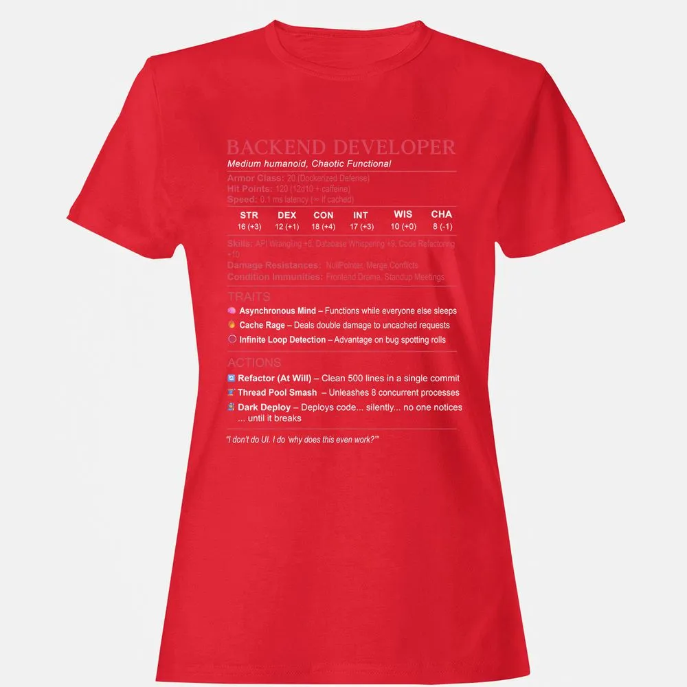 Backend Developer Stats Women's T-Shirt - Red - 13
