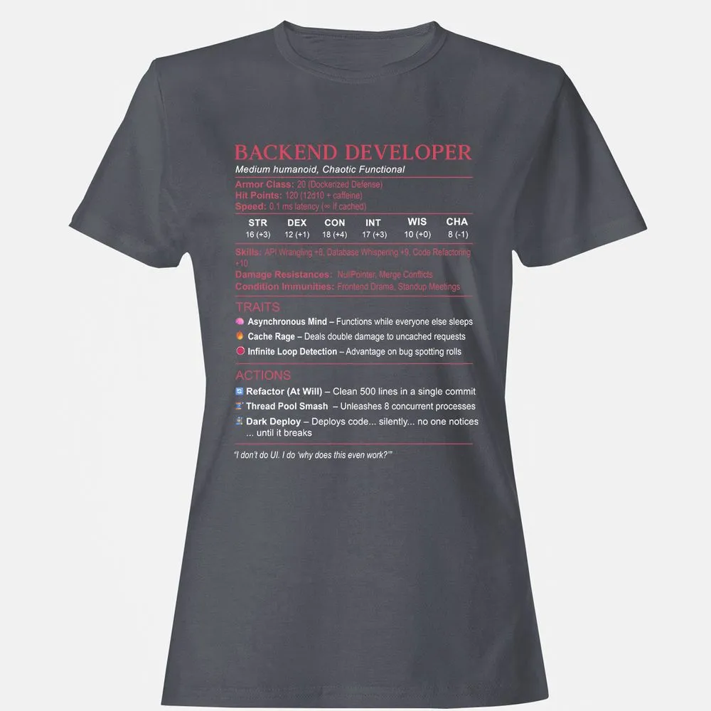 Backend Developer Stats Women's T-Shirt - Dark Heather - 5