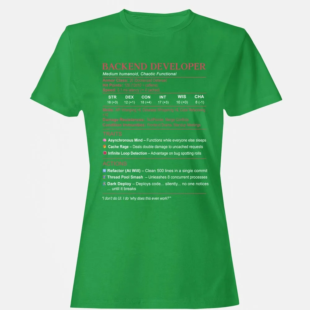 Backend Developer Stats Women's T-Shirt - Irish Green - 7