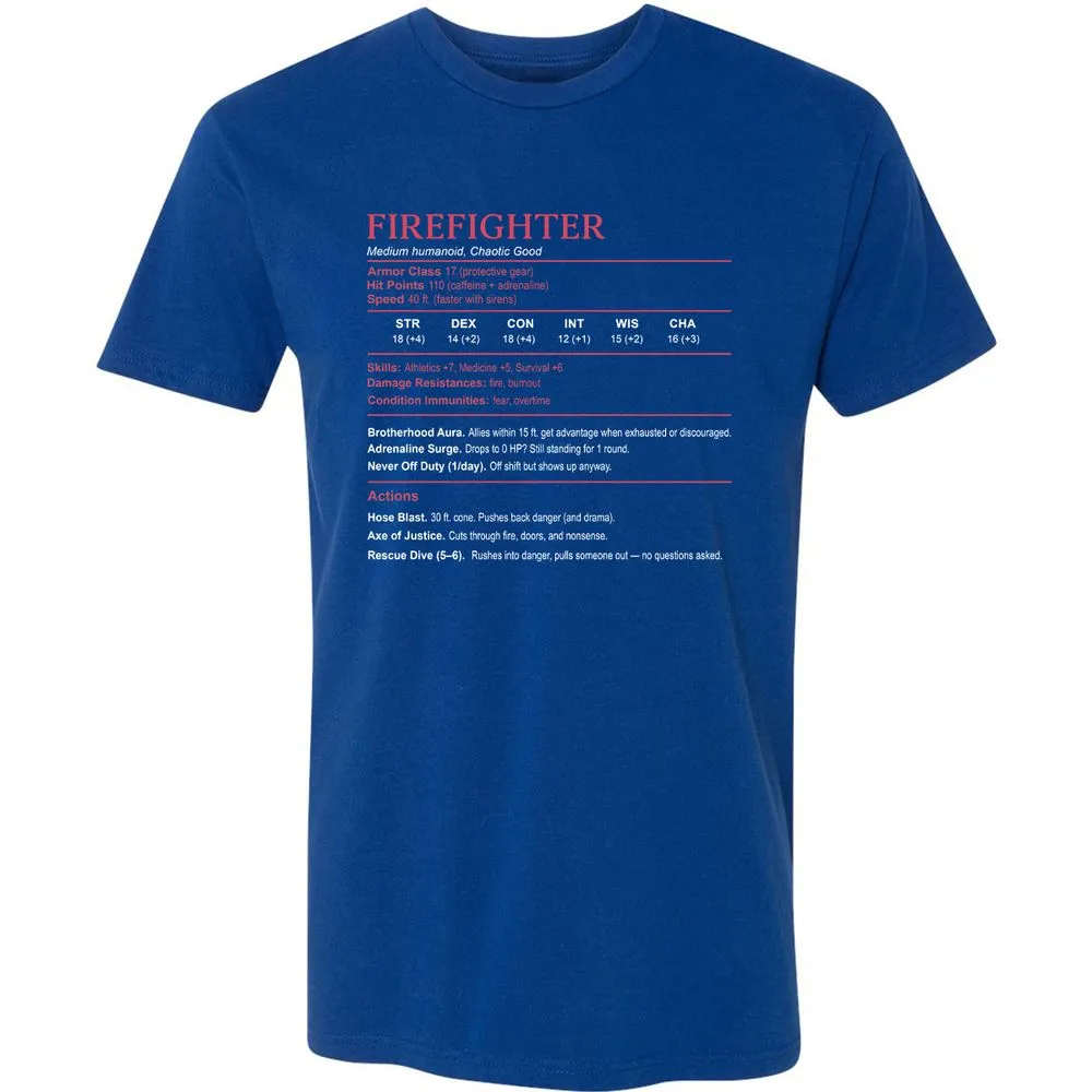 Firefighter Stats Premium Unisex T-Shirt - Royal - 10