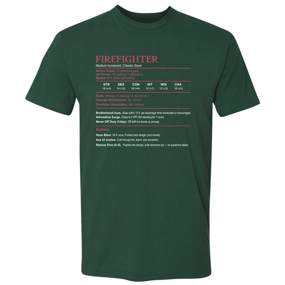Firefighter Stats Premium Unisex T-Shirt - Forest Green - 13