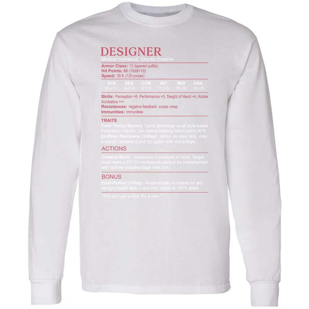 Designer Stats Long Sleeve T-Shirt - White - 5