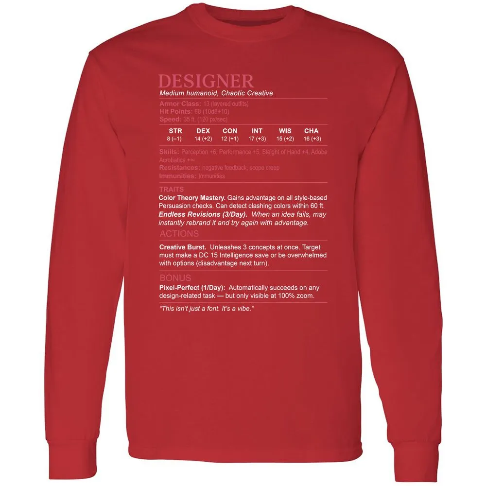 Designer Stats Long Sleeve T-Shirt - Red - 14