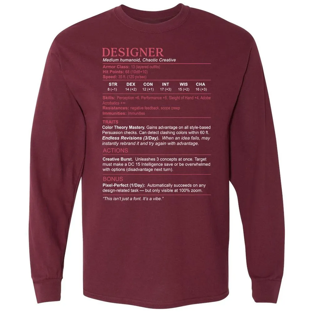 Designer Stats Long Sleeve T-Shirt - Maroon - 11