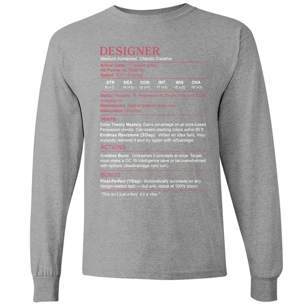 Designer Stats Long Sleeve T-Shirt - Graphite Heather - 6