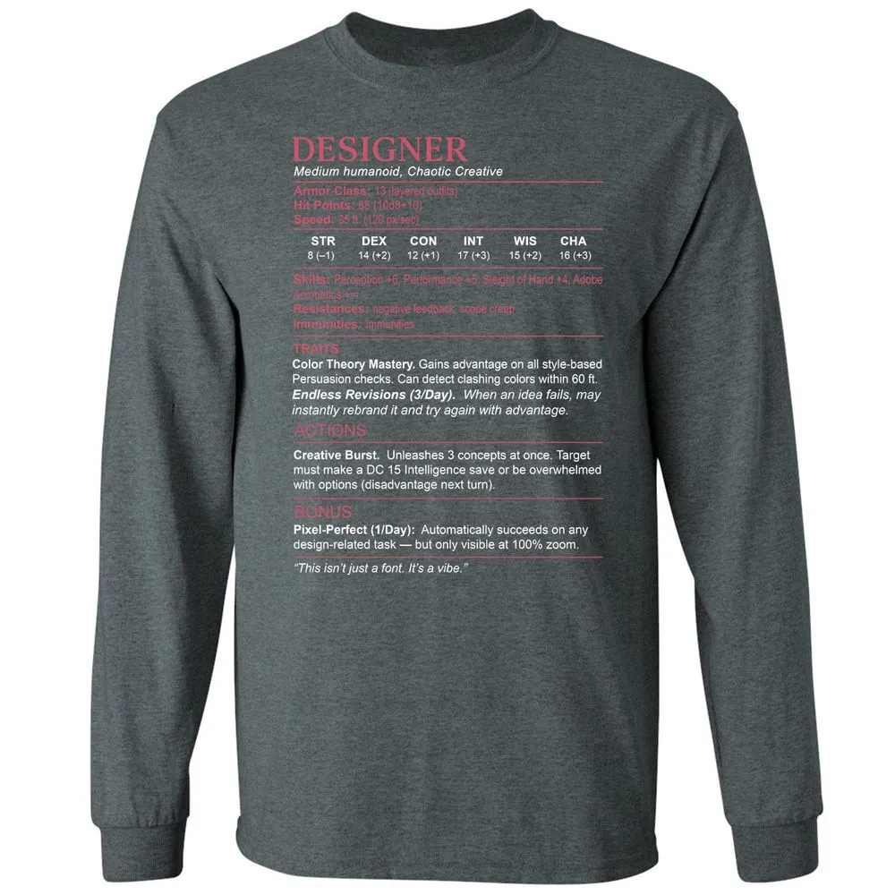 Designer Stats Long Sleeve T-Shirt - Dark Heather - 15
