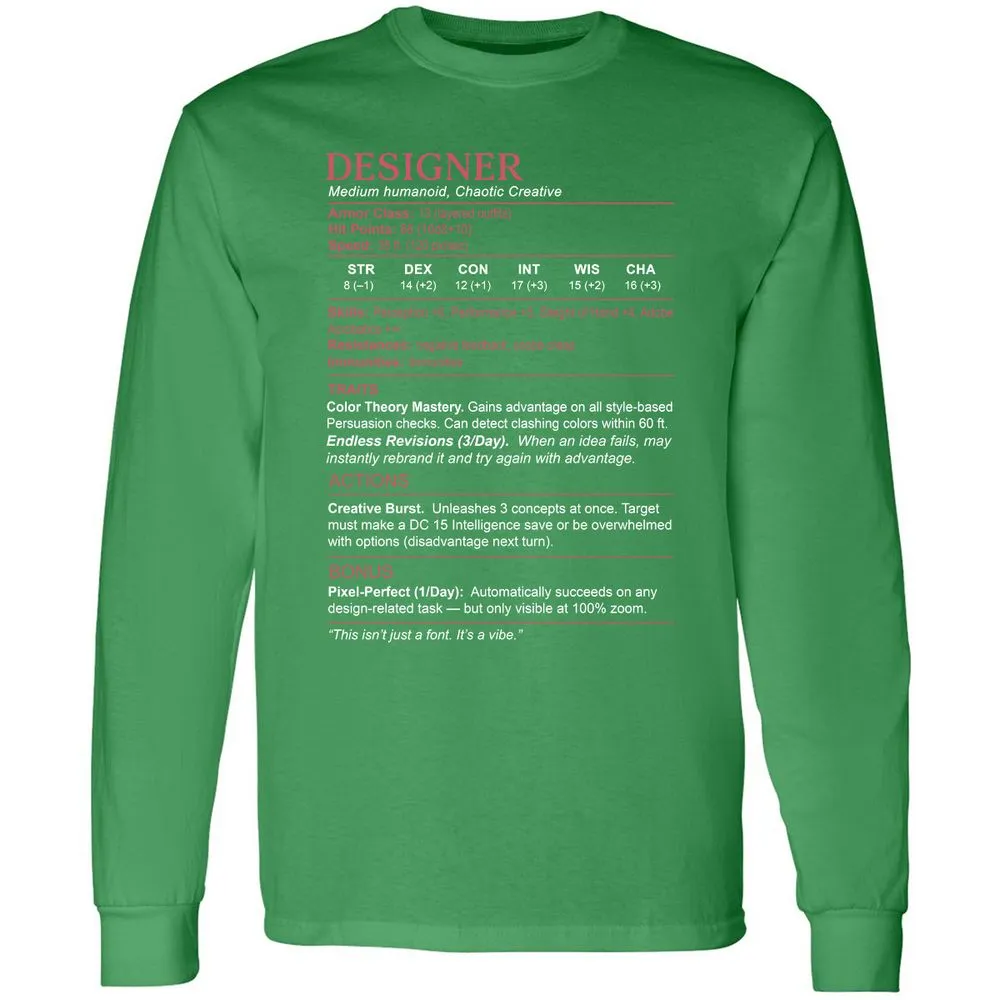 Designer Stats Long Sleeve T-Shirt - Irish Green - 10