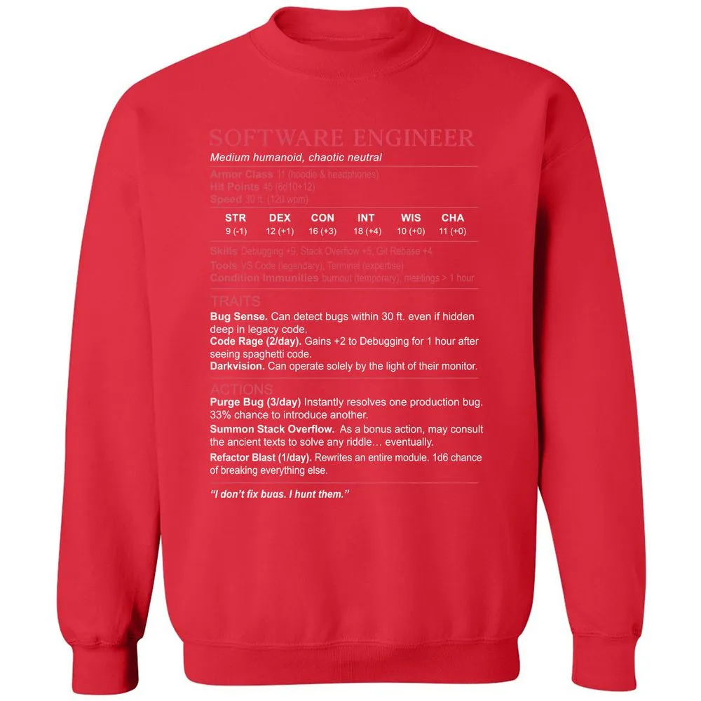 Software Engineer Stats Classic Unisex Sweatshirt - Red - 5