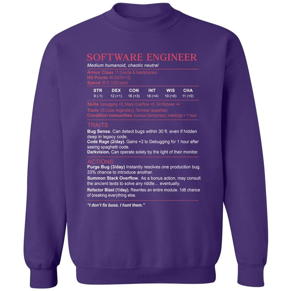 Software Engineer Stats Classic Unisex Sweatshirt - Purple - 6