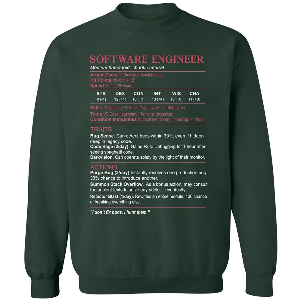 Software Engineer Stats Classic Unisex Sweatshirt - Forest Green - 4