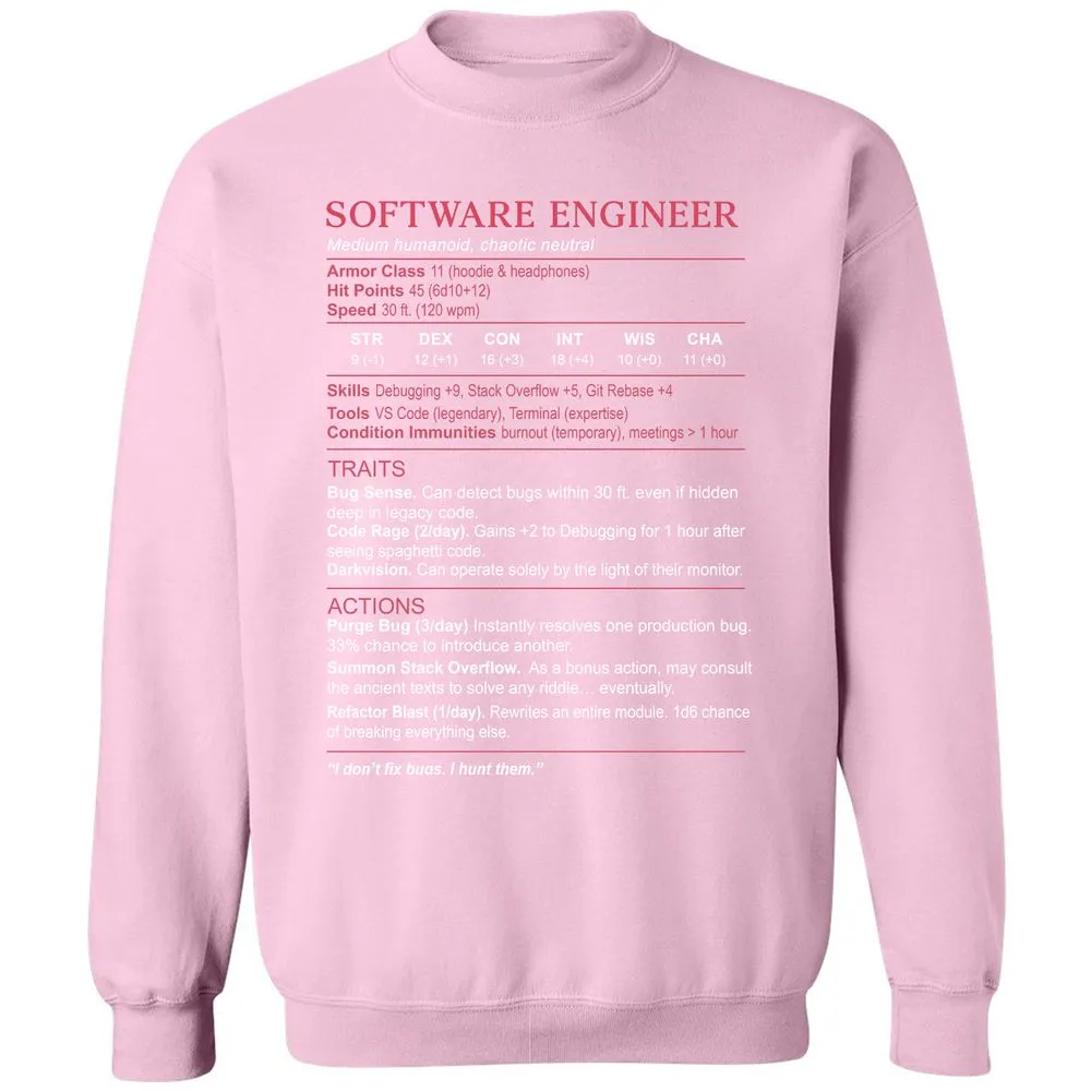 Software Engineer Stats Classic Unisex Sweatshirt - Light Pink - 3