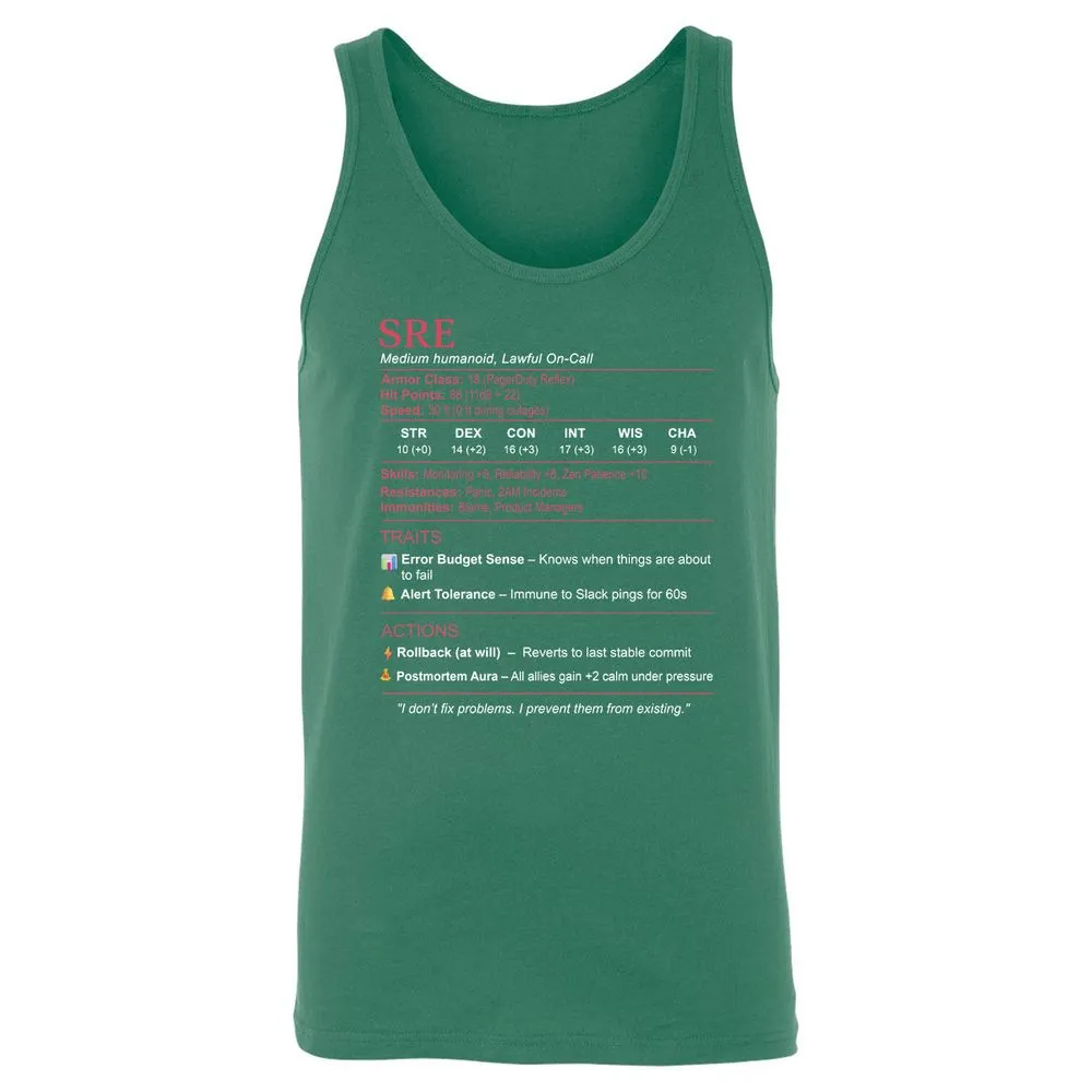 SRE Stats Unisex Jersey Tank - Kelly - 9
