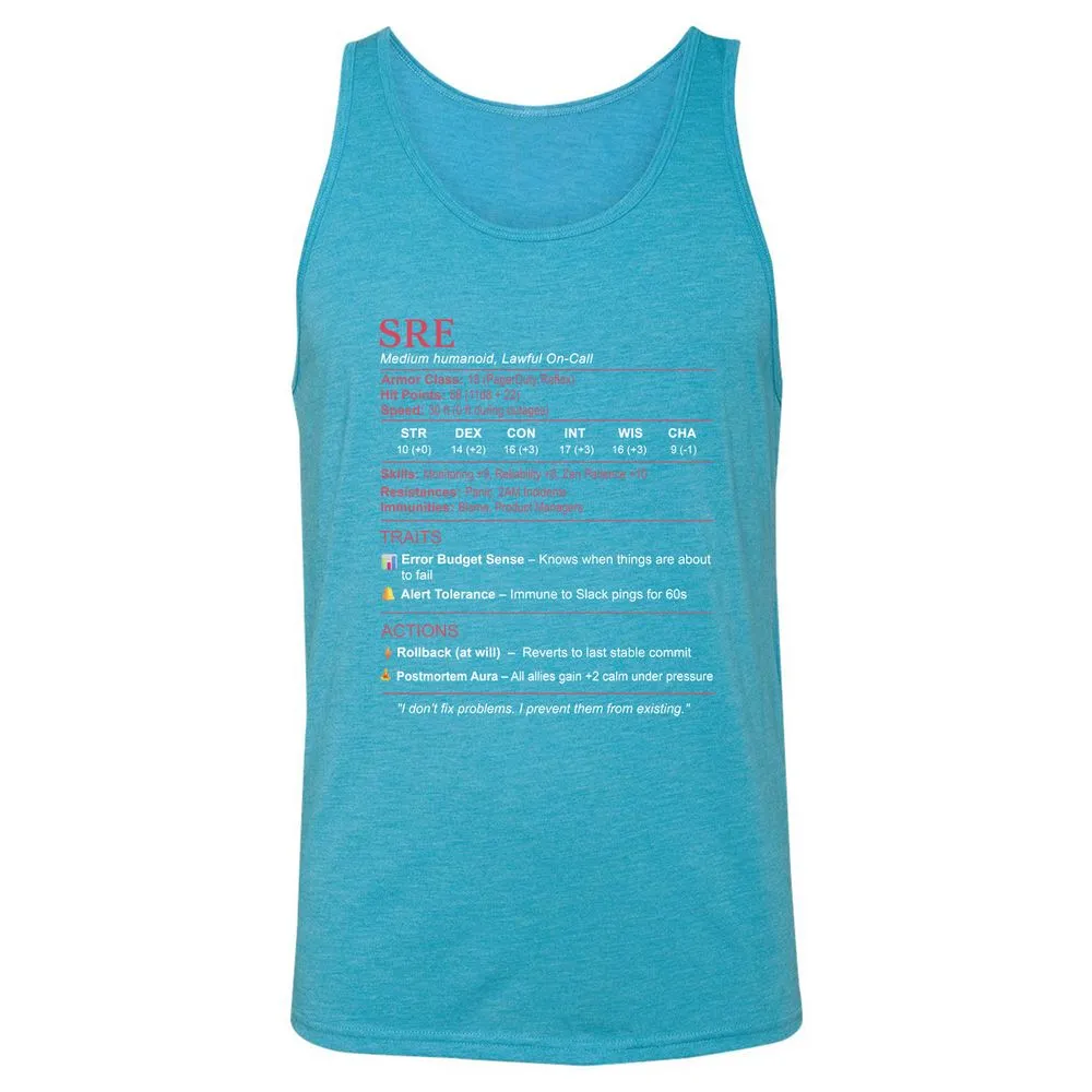 SRE Stats Unisex Jersey Tank - Aqua Triblend - 3