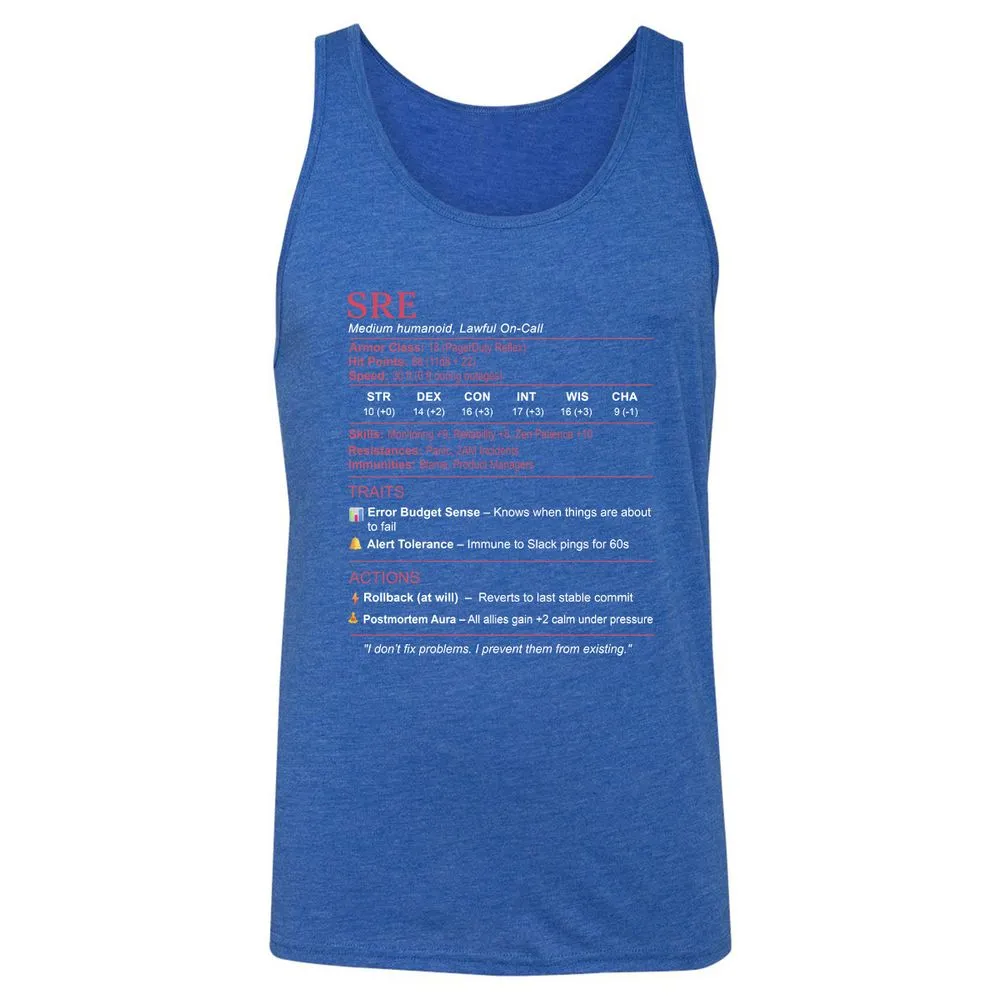 SRE Stats Unisex Jersey Tank - True Royal Triblend - 12