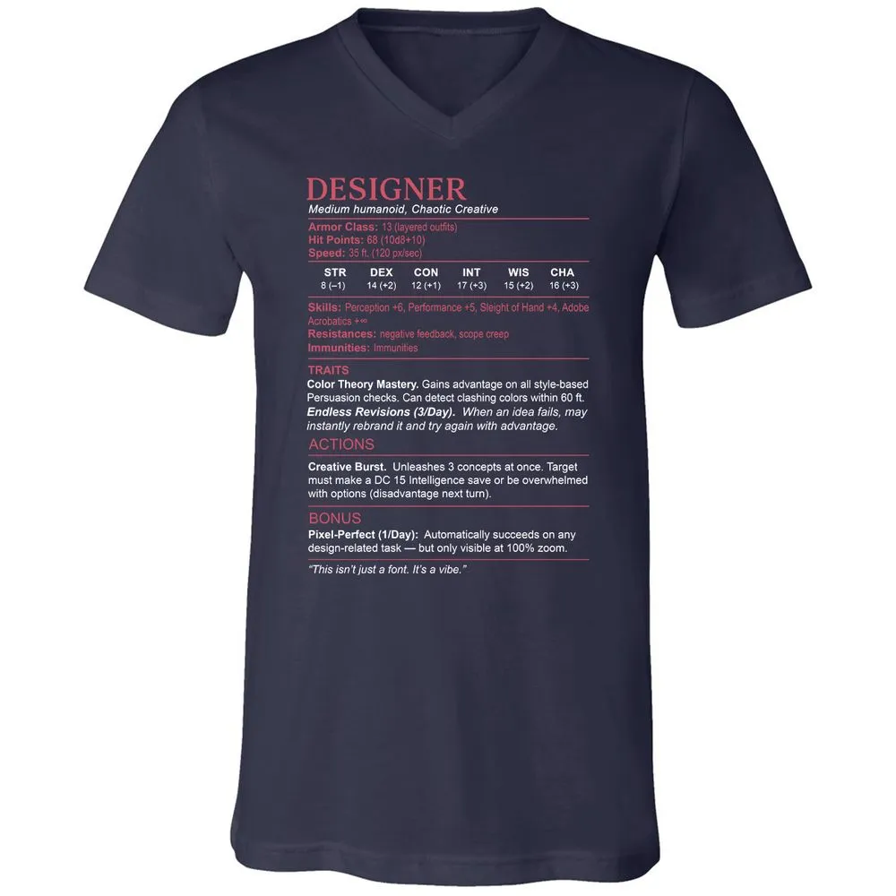 Designer Stats Unisex V-Neck T-Shirt - Navy - 2