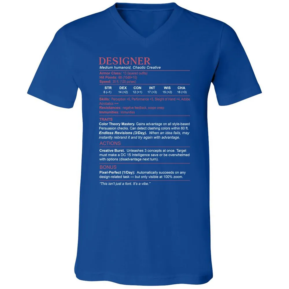 Designer Stats Unisex V-Neck T-Shirt - True Royal - 4