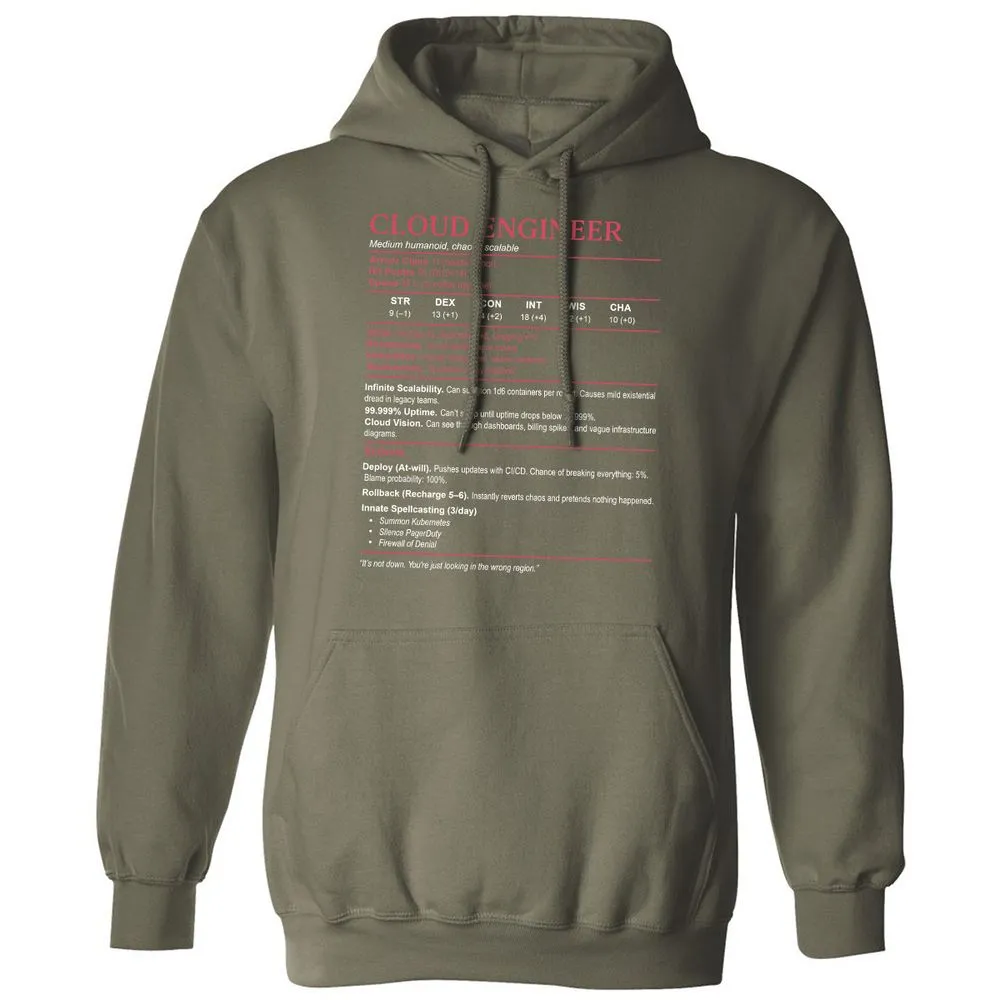 Cloud Engineer Stats Classic Unisex Hoodie - Military Green - 4
