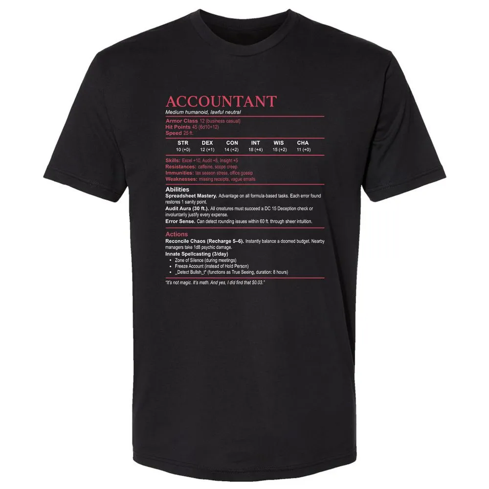 Accountant Stats Premium Unisex T-Shirt - Black - 1