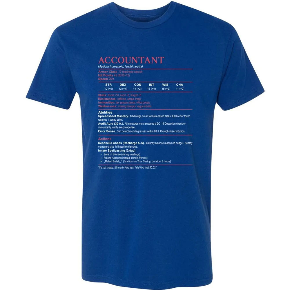 Accountant Stats Premium Unisex T-Shirt - Royal - 10